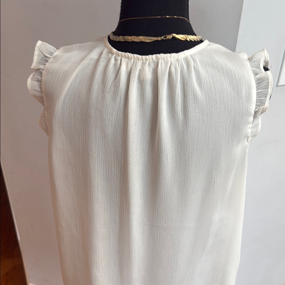 LOFT Cream Ruffled Tie Front Blouse - Picture 4 of 5